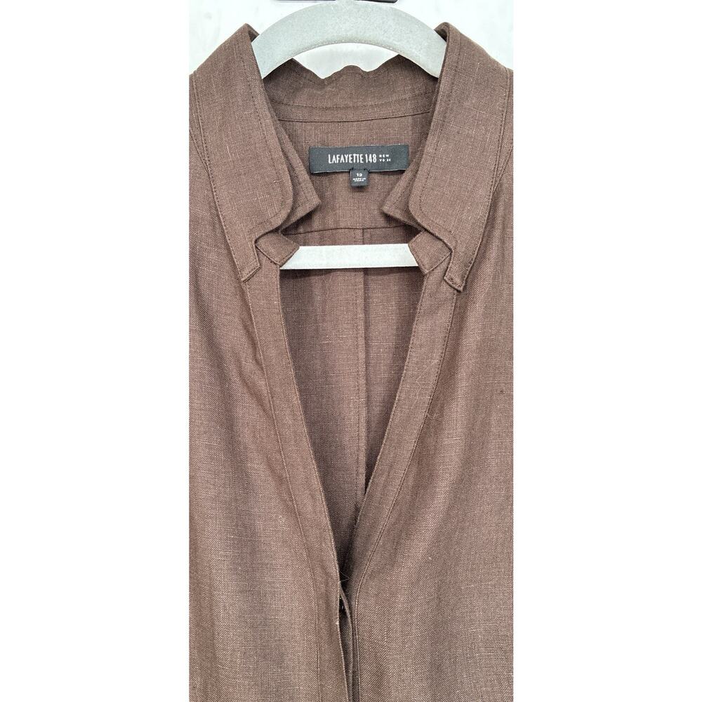 Lafayette 148 New York 100% Linen Brown Hidden Btns Jacket Sz 12 Relaxed A-Line - Picture 4 of 10